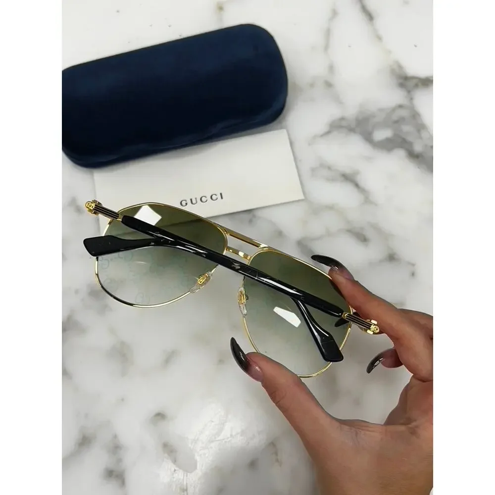 NEW Gucci GG1220S Mirrored Logo Gold Sunglasses $550